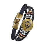 Leo Constellation Zodiac Star Copper Leather Wrist Band Bracelet