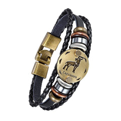 Capricon Constellation Zodiac Star Copper Leather Wristband Bracelet