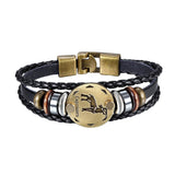 Capricon Constellation Zodiac Star Copper Leather Wristband Bracelet