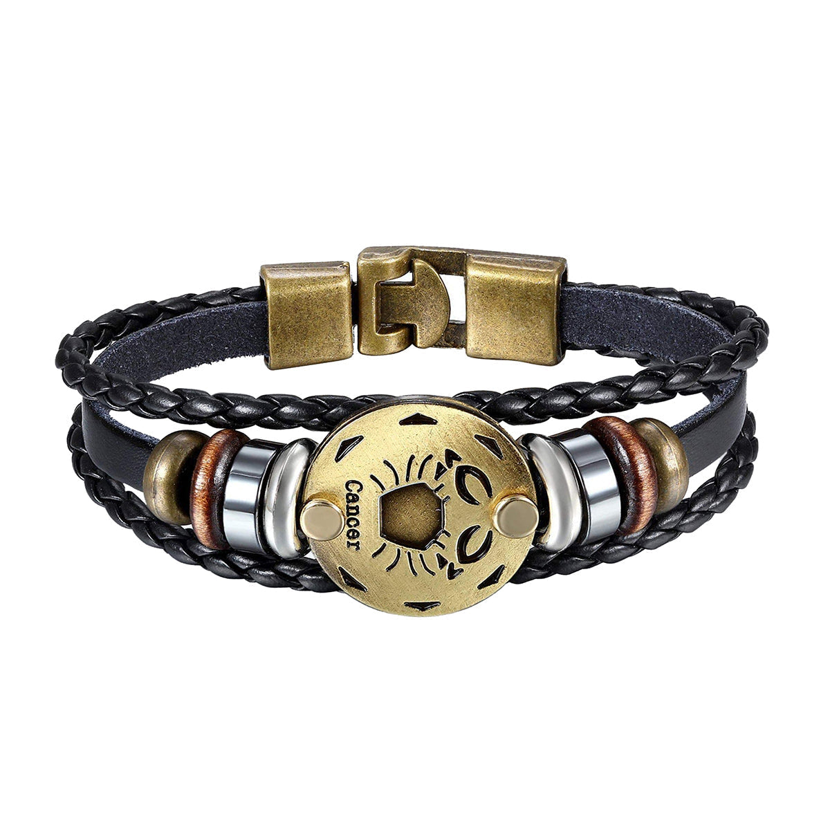 Cancer Constellation Zodiac Star Copper Leather Wrist Band Bracelet