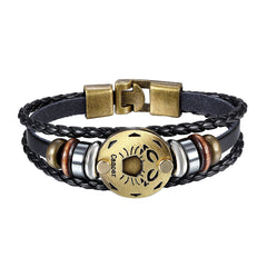 Cancer Constellation Zodiac Star Copper Leather Wrist Band Bracelet