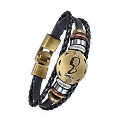 Gemini Constellation Zodiac Star Copper Leather Wrist Band Bracelet