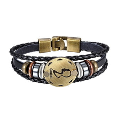 Gemini Constellation Zodiac Star Copper Leather Wrist Band Bracelet