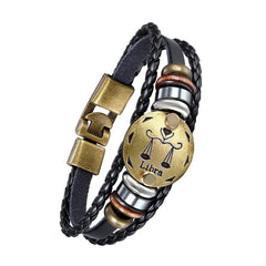 Libra Constellation Zodiac Star Copper Leather Wrist Band Bracelet
