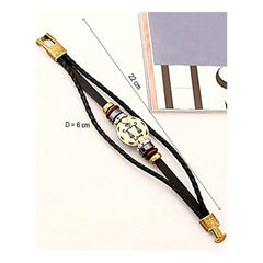Libra Constellation Zodiac Star Copper Leather Wrist Band Bracelet