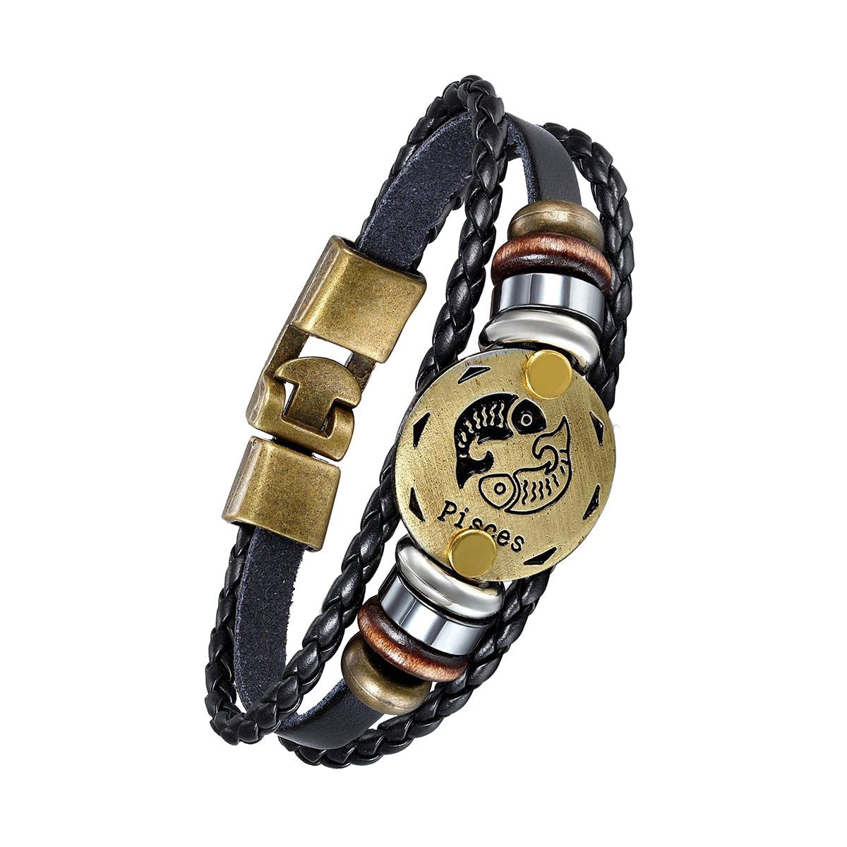 Pisces Constellation Zodiac Star Copper Leather Wrist Band Bracelet
