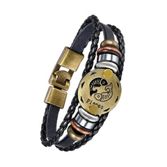Pisces Constellation Zodiac Star Copper Leather Wrist Band Bracelet