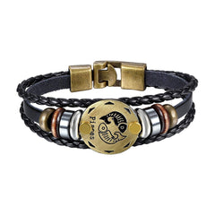 Pisces Constellation Zodiac Star Copper Leather Wrist Band Bracelet