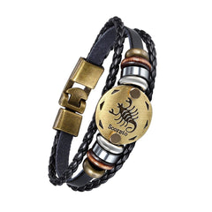 Scorpio Constellation Zodiac Star Copper Leather Wrist Band Bracelet