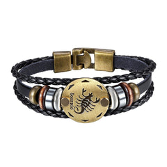 Scorpio Constellation Zodiac Star Copper Leather Wrist Band Bracelet