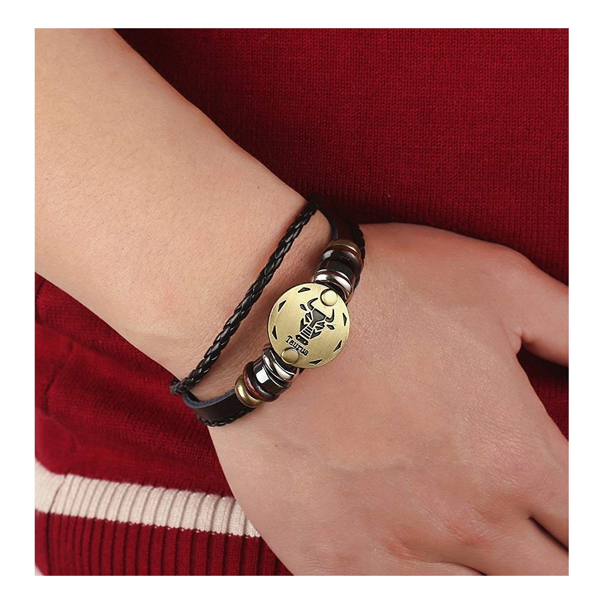 Taurus Constellation Zodiac Star Copper Leather Wrist Band Bracelet