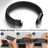 Two Layer Rope Black Braided Real Leather Wrist Band Strand Personalized Engraved Bracelet Men