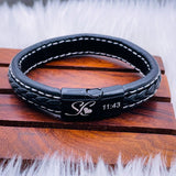 Braided Black Leather Wrist Band Multi Strand Personalized Engraved Bracelet Men