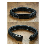 Braided Black Leather Wrist Band Multi Strand Personalized Engraved Bracelet Men