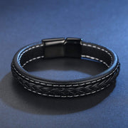 Braided Black Leather Wrist Band Multi Strand Bracelet Men