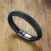 Braided Black Leather Wrist Band Multi Strand Bracelet Men