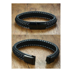 Braided Black Leather Wrist Band Multi Strand Bracelet Men
