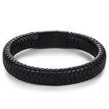 Rope Crafted Braided Black Leather Magnetic Clasp Wrist Band Bracelet