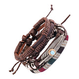 Crafted Leather Charm Wrist Band Multi Strand Stackable Bracelet Men