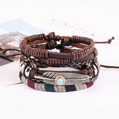 Crafted Leather Charm Wrist Band Multi Strand Stackable Bracelet Men