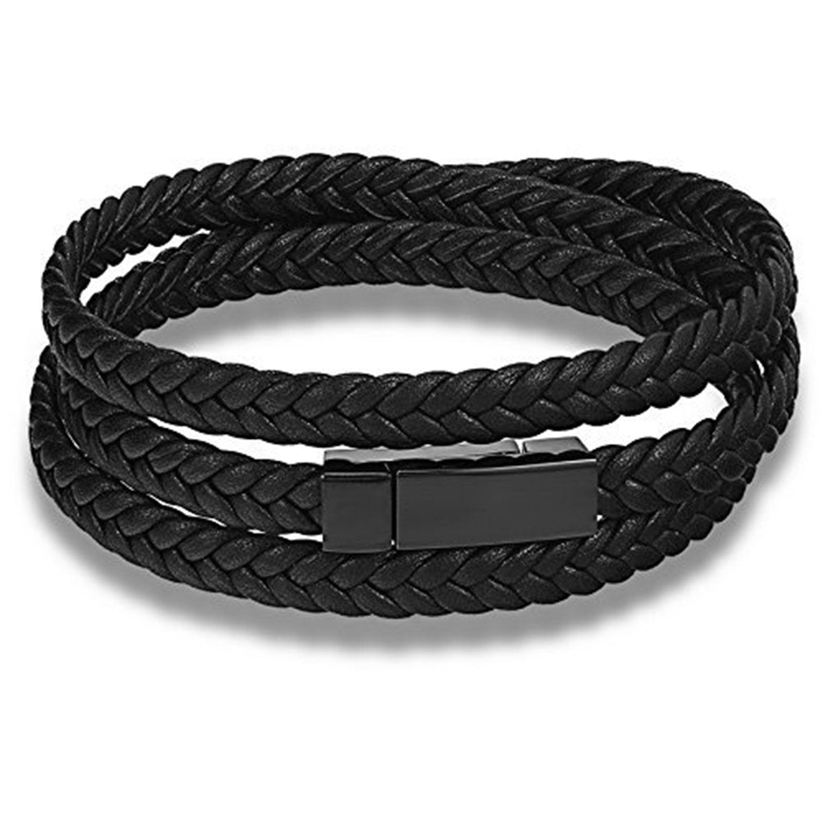 Braided Crafted Black Leather Wrist Band Multi Strand Bracelet Men