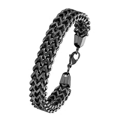 Stylish Dual Curb Glossy Black 316L Stainless Steel Bracelet Men