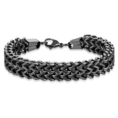 Stylish Dual Curb Glossy Black 316L Stainless Steel Bracelet Men