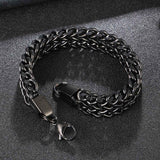 Stylish Dual Curb Glossy Black 316L Stainless Steel Bracelet Men