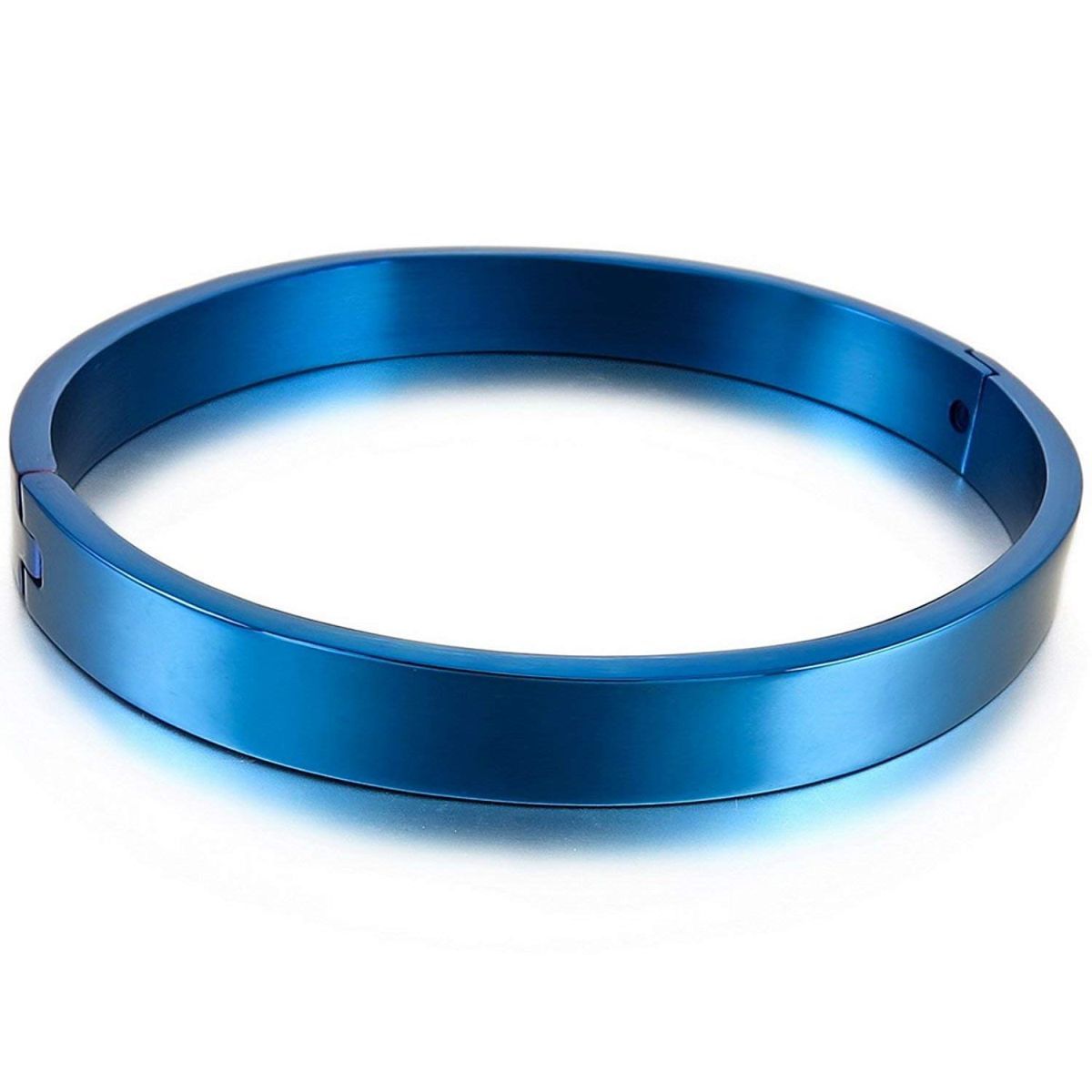 High Polished Plain Blue 316L Stainless Steel Kada Bangle Bracelet Men
