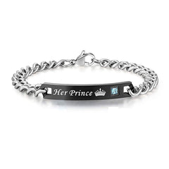 His Princess Rose Gold Silver Stainless Steel Couple Lovers Bracelet