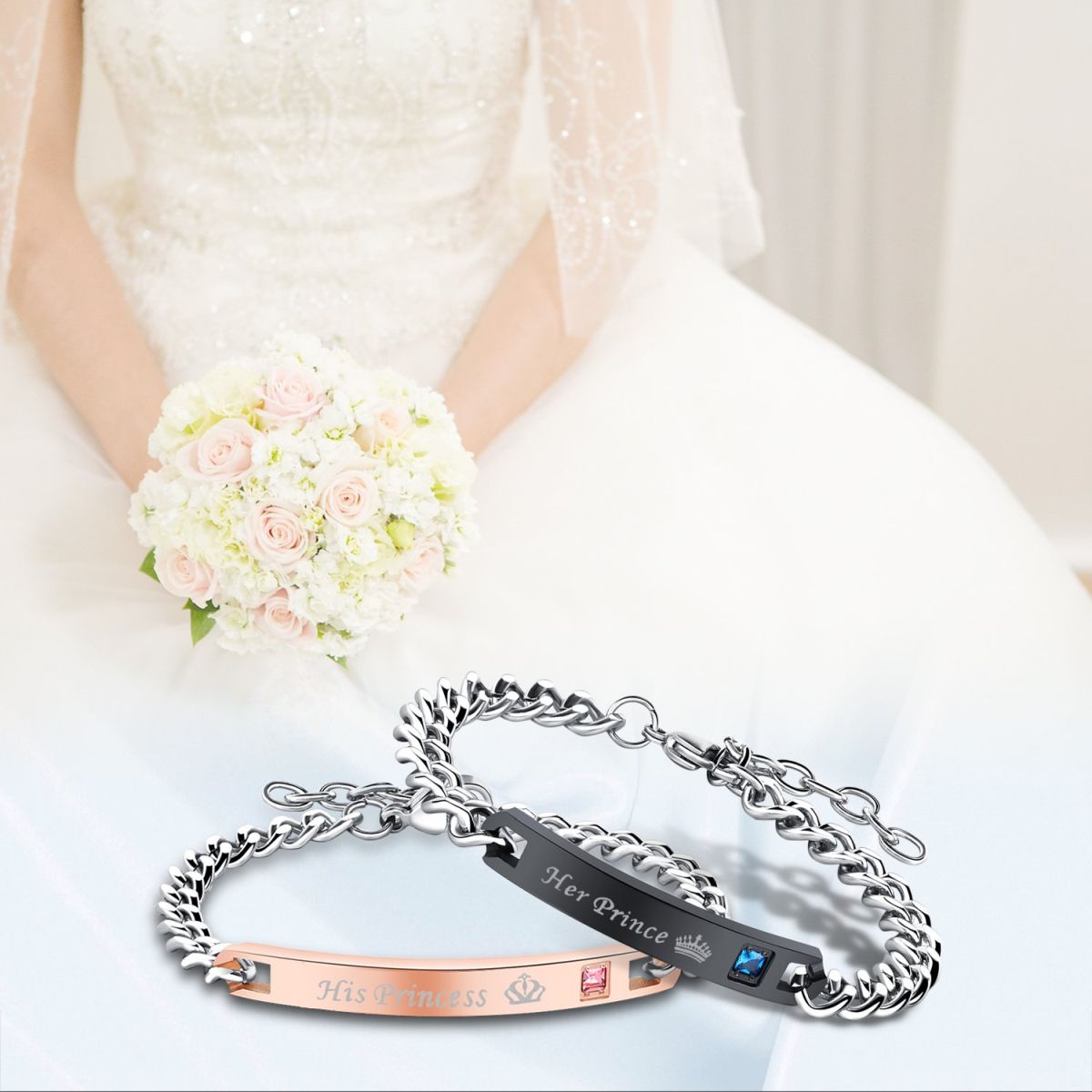 His Princess Rose Gold Silver Stainless Steel Couple Lovers Bracelet
