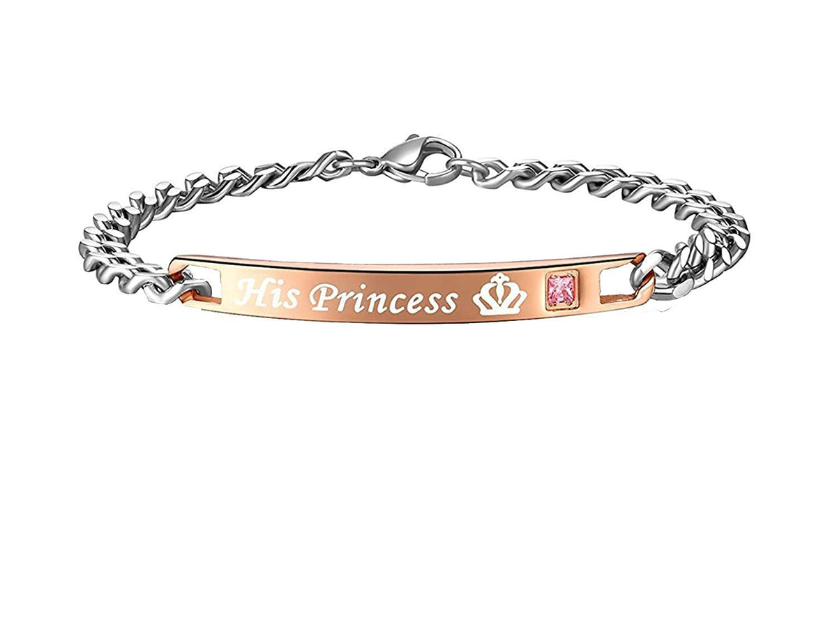 Her Prince Black Silver Stainless Steel Id Couple Lovers Bracelet