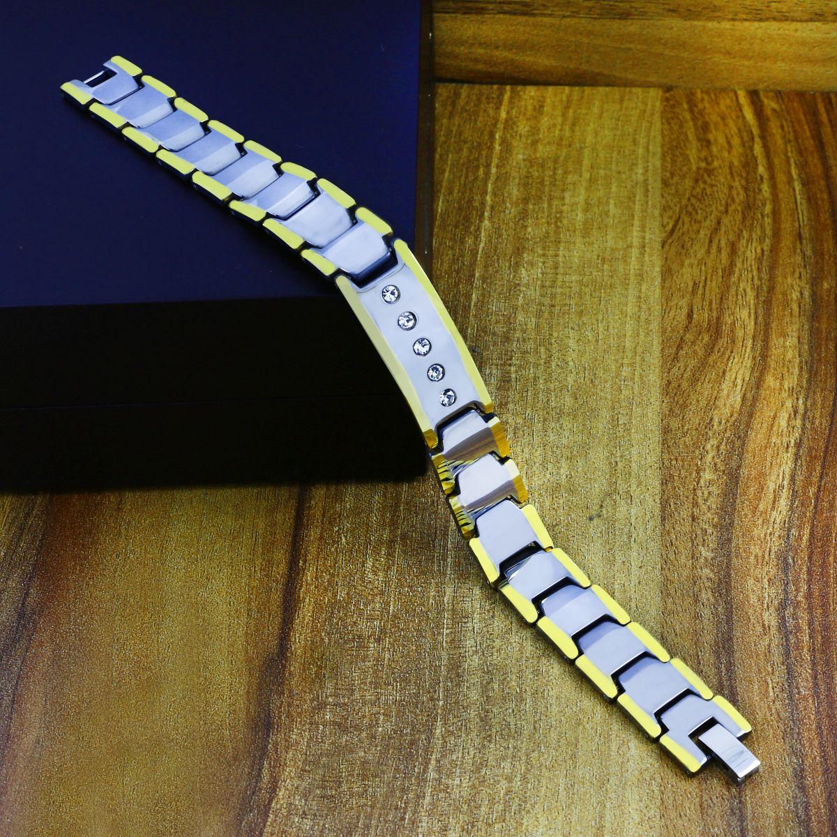 Silver Gold Cubic Zirconia Tungsten Ceramic Magnet Therapy Bracelet