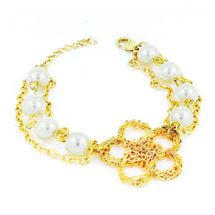 Floral 18K Gold Pearls Hand Thong Bracelet For Women