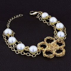 Floral 18K Gold Pearls Hand Thong Bracelet For Women