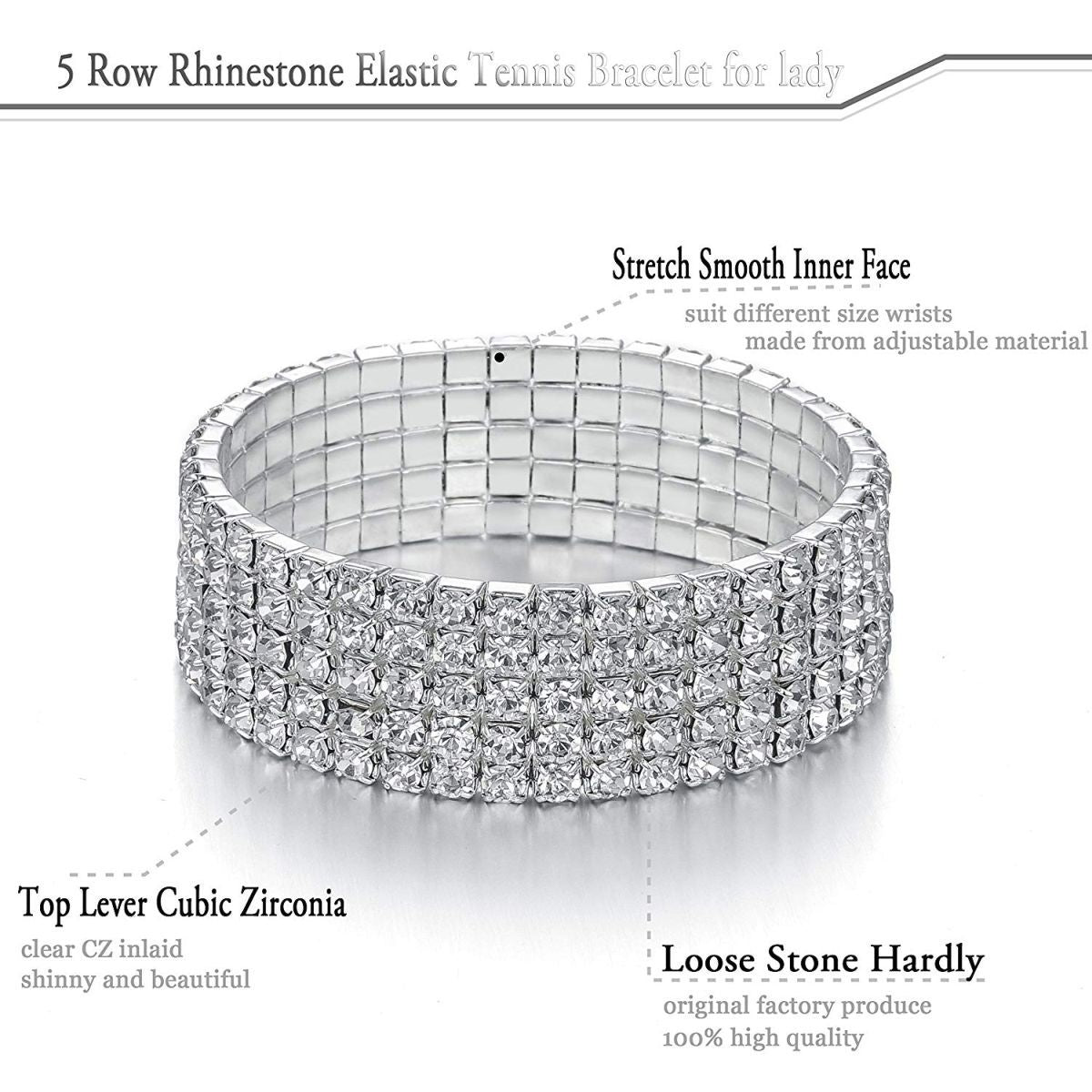 Five Line Austrian Rhinestone Crystal Stretch Elastic Bracelet