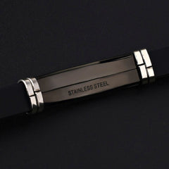 Trendy Gold Black Stainless Steel Silicone Wrist Band Bracelet Men