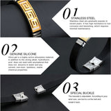 Trendy Gold Black Stainless Steel Silicone Wrist Band Bracelet Men
