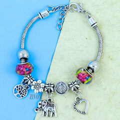 Trendy Stylish Chams Pandora Flower Star Pink Blue Bracelet Women