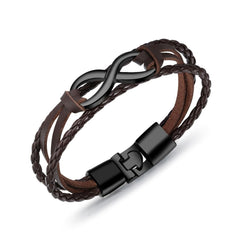 Layer Black Infinity Charms Braided Leather Wrist Band Strand Bracelet