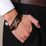 Layer Black Infinity Charms Braided Leather Wrist Band Strand Bracelet