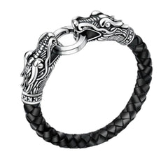 Biker Punk Lion Dragon Leather Stainless Steel Kada Bangle Bracelet