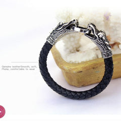 Biker Punk Lion Dragon Leather Stainless Steel Kada Bangle Bracelet