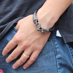 Biker Punk Lion Dragon Leather Stainless Steel Kada Bangle Bracelet