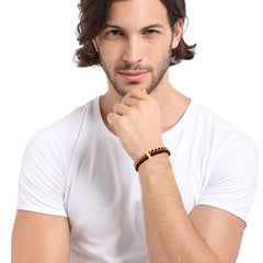 Red Black 316L Stainless Steel Curb Genuine Leather Wrist Bracelet Men