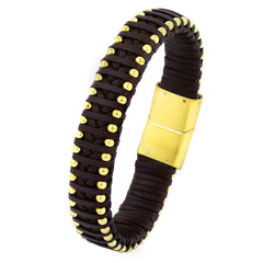 Brown Handcrafted Leather 316L Stainless Steel Wrist Wrap Bracelet