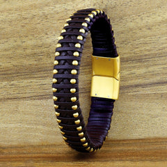 Brown Handcrafted Leather 316L Stainless Steel Wrist Wrap Bracelet