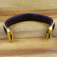 Brown Handcrafted Leather 316L Stainless Steel Wrist Wrap Bracelet