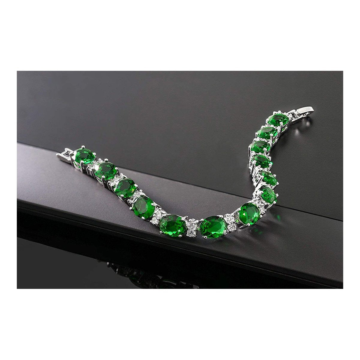 Tennis Emerald Green Cubic Zirconia American Diamond Bracelet Women