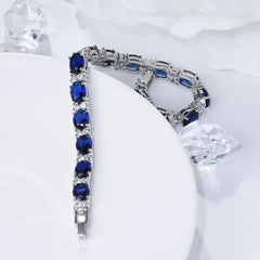 Tennis Blue Sapphire Cubic Zirconia American Diamond Bracelet Women